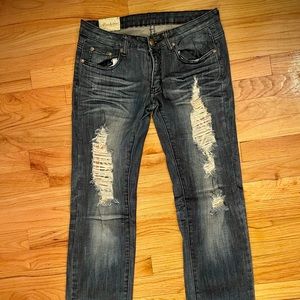 SOLD Machine Brand destroyed jeans UK flag NWOT